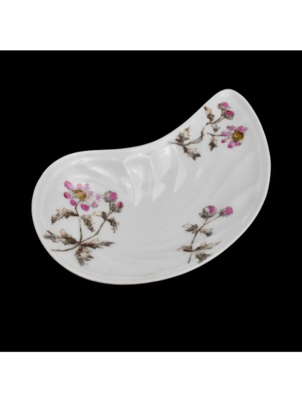 Antique Haviland Limoges CFH GDM Bone Dish Crescent Nautilus Shell Pink Floral
